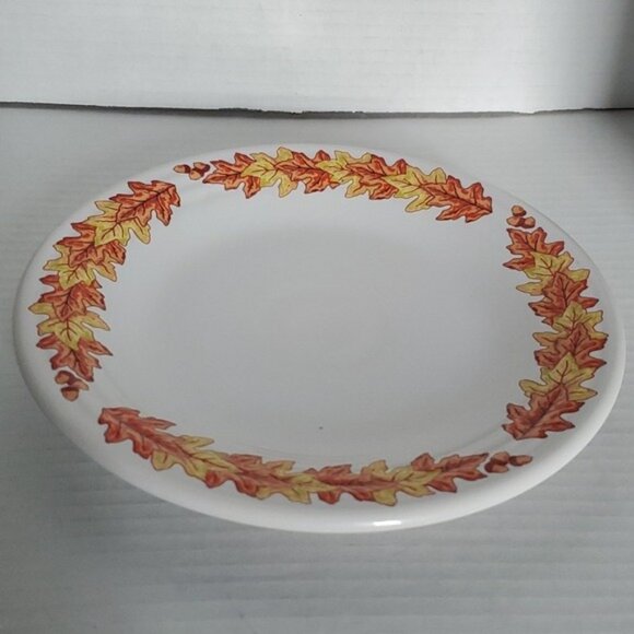Fiestaware Fiesta Fall Leaves Acorn Ceramic 9" Luncheon Plate Classic Rim White - Picture 7 of 16